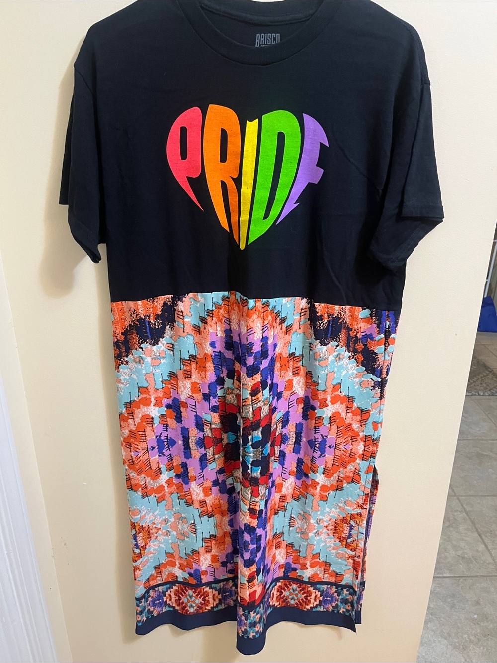 Black Pride Short-Sleeve Dress with Multicolor Skirt